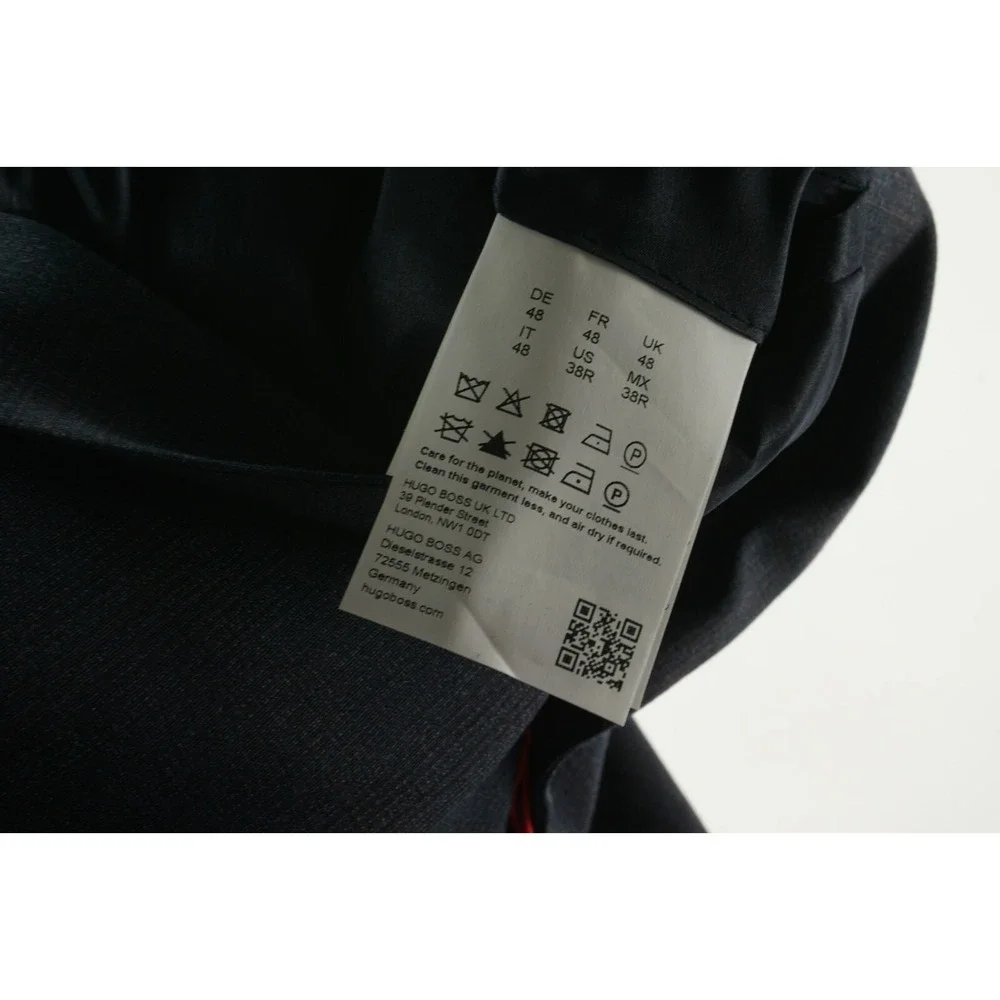 New $495 Hugo Boss Super Flex Transseasonal Mens 38R Dark Blue Plaid Suit Jacket